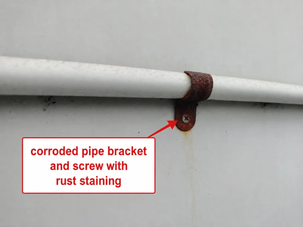 Corroded pipe bracket and screw