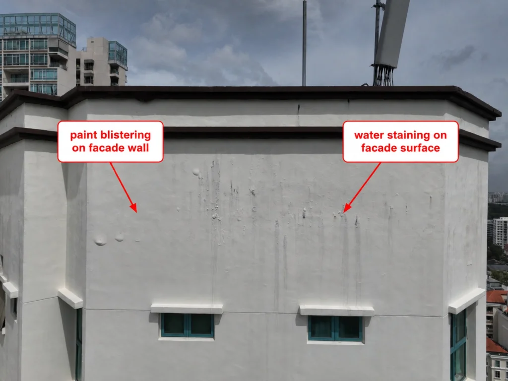 paint blistering and water staining